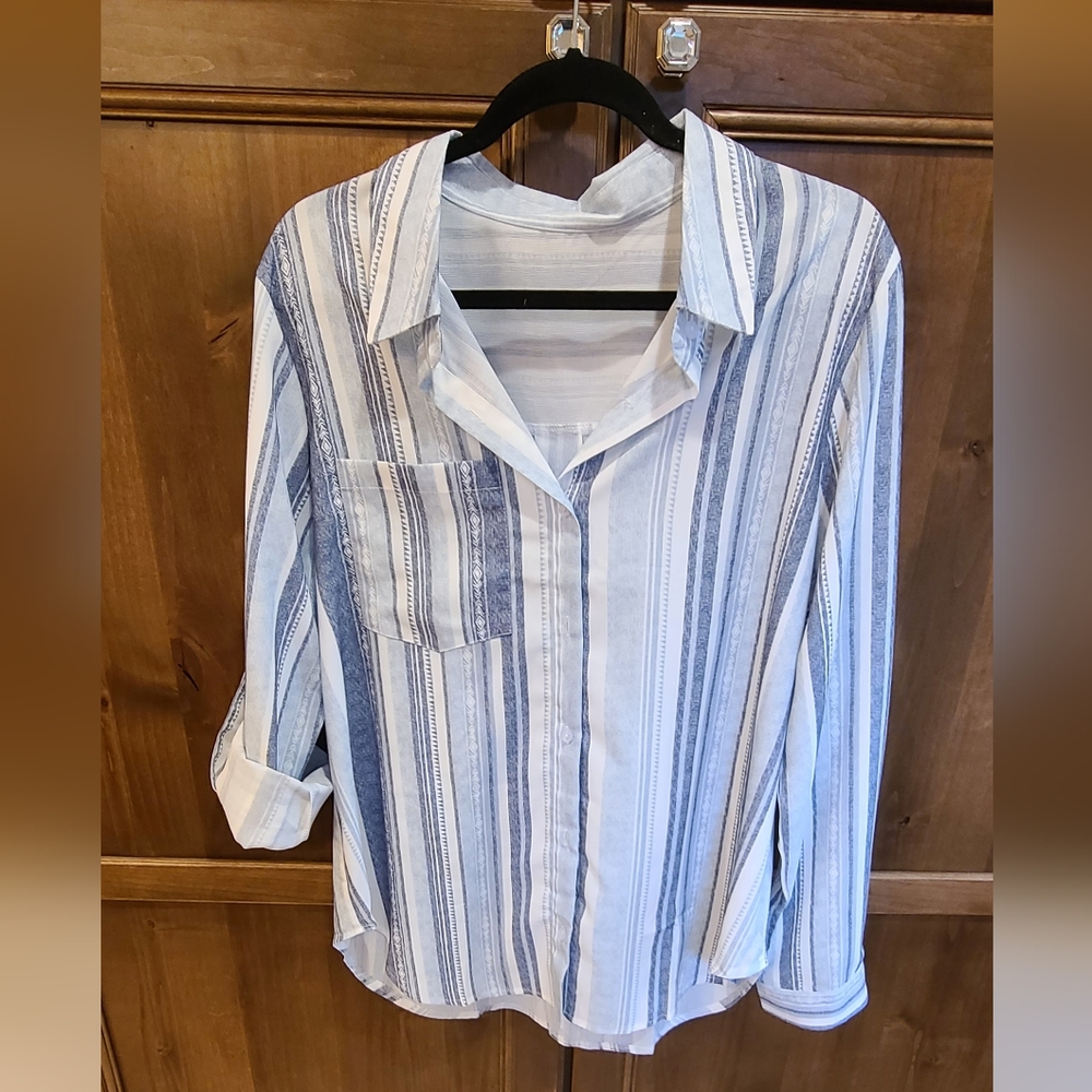 Long sleeve button down blouse with roll up button sleeve